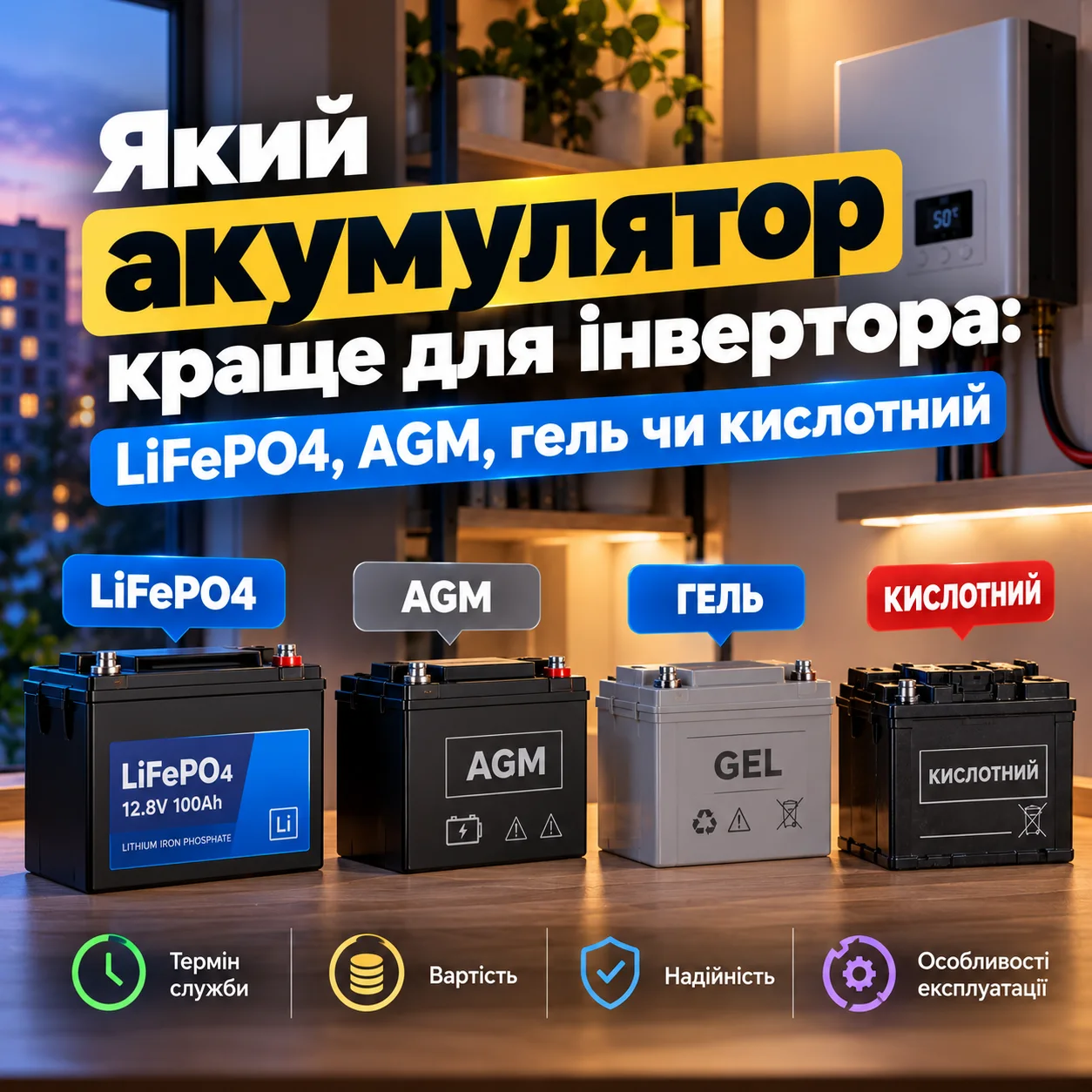 Який акумулятор краще для інвертора: LiFePO4, AGM, гель чи кислотний