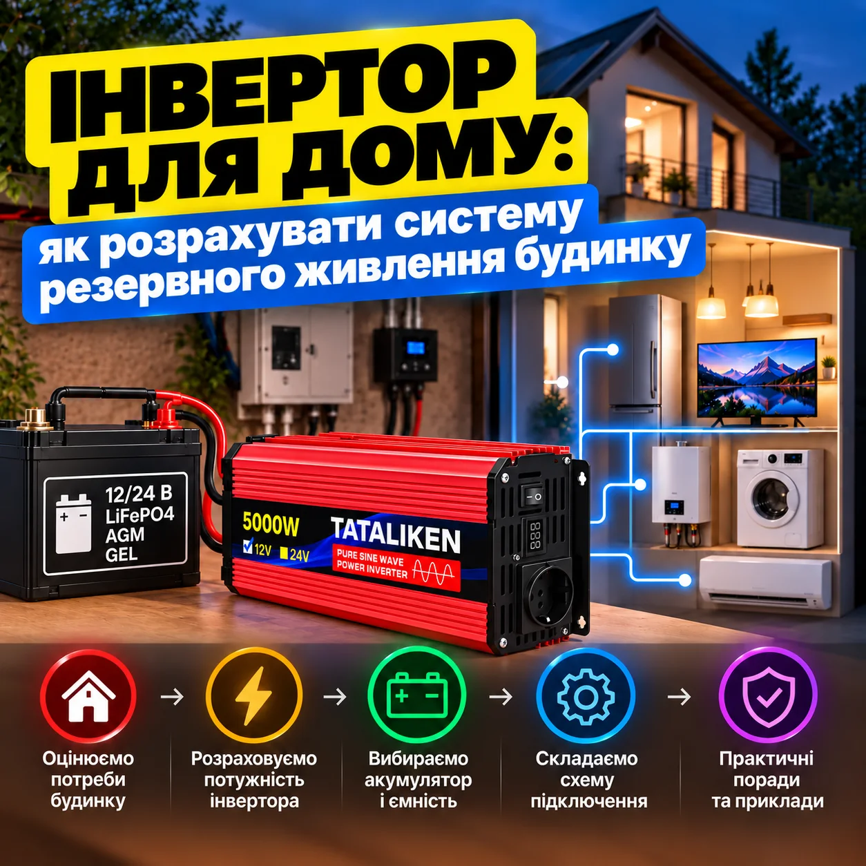Інвертор для дому: як розрахувати систему резервного живлення будинку