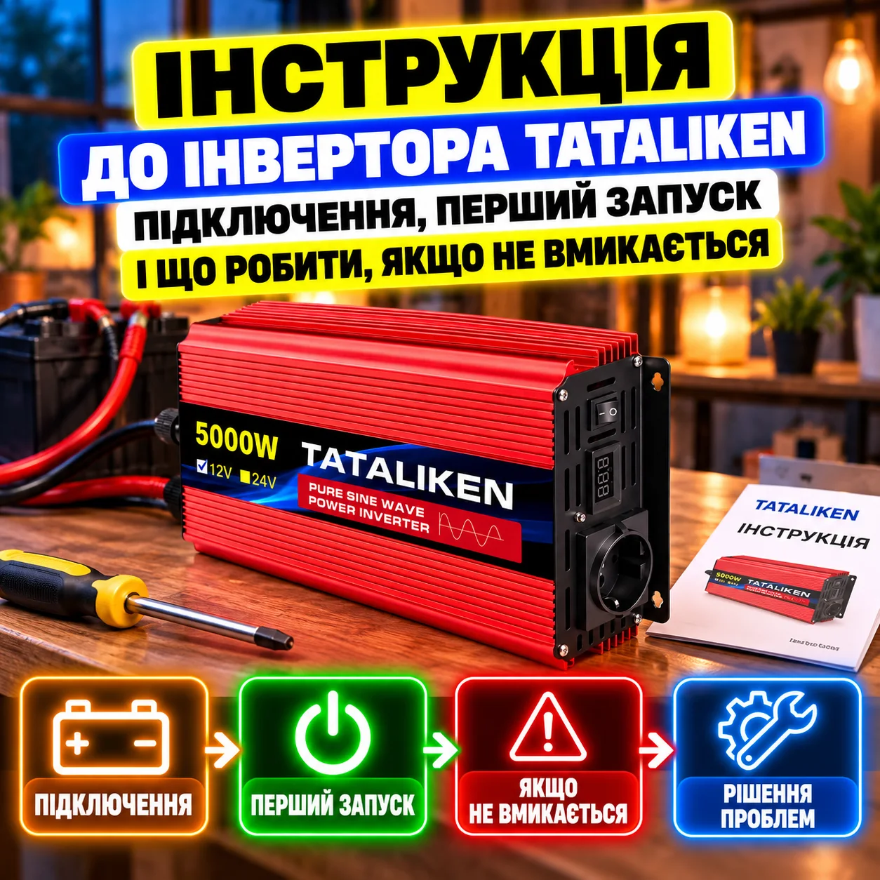 Інвертор TATALIKEN (Таталікен): інструкція з підключення до акумулятора