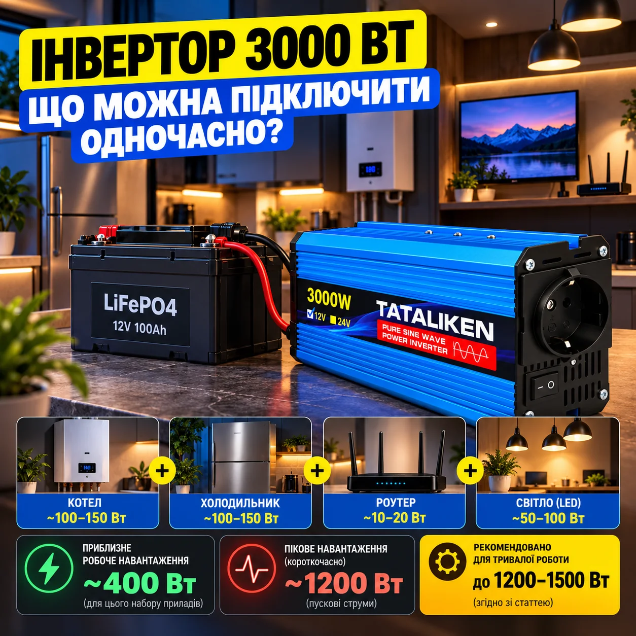 Інвертор 3000 Вт: що можна підключити одночасно