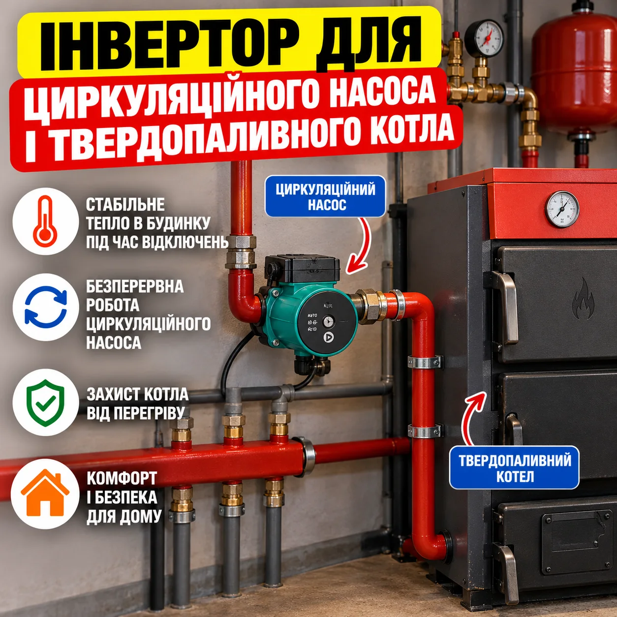 Інвертор для циркуляційного насоса і твердопаливного котла