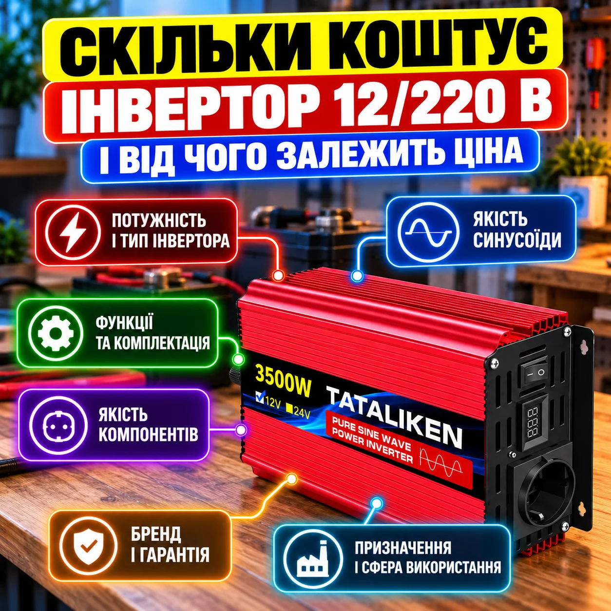 Скільки коштує інвертор 12/220 В і від чого залежить ціна