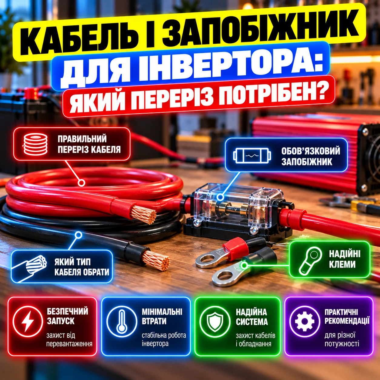 Кабель і запобіжник для інвертора: який переріз потрібен