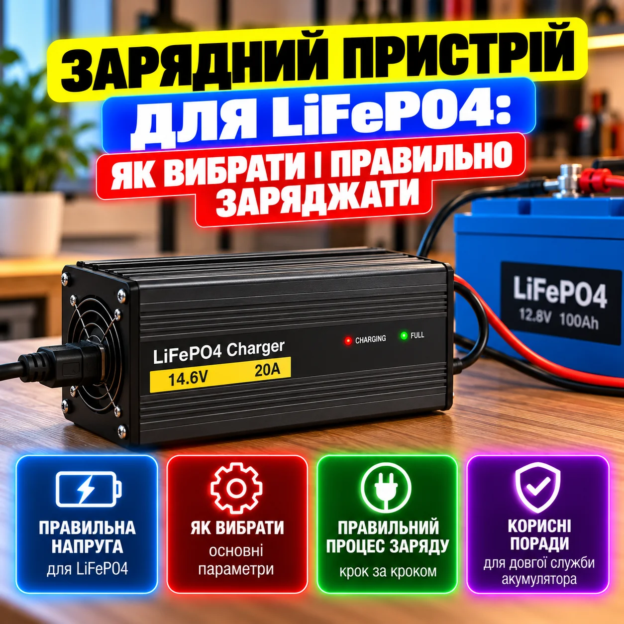 Зарядний пристрій для акумулятора LiFePO4 у системі з інвертором