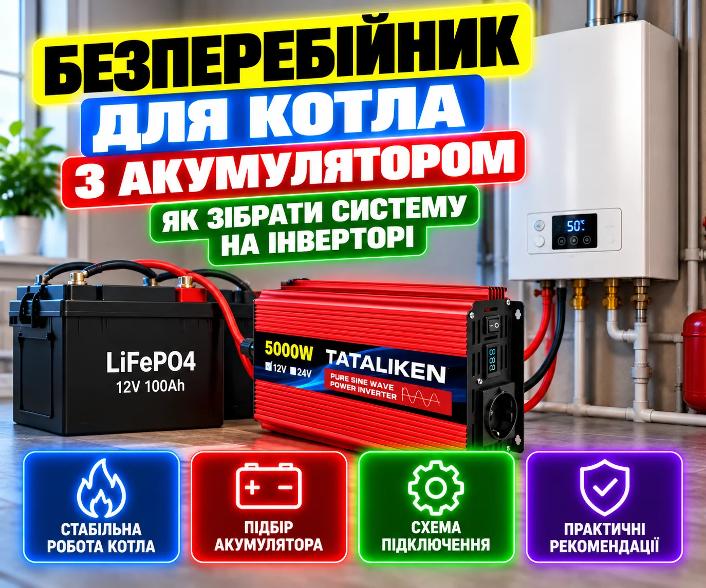 Безперебійник для котла з акумулятором: як зібрати систему на інверторі