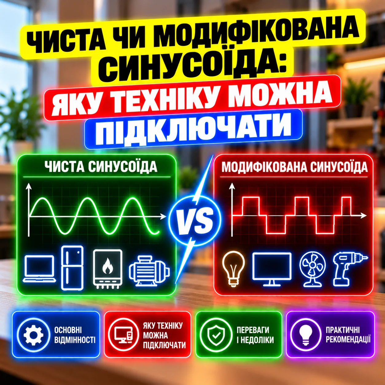 Чиста чи модифікована синусоїда: яку техніку можна підключати