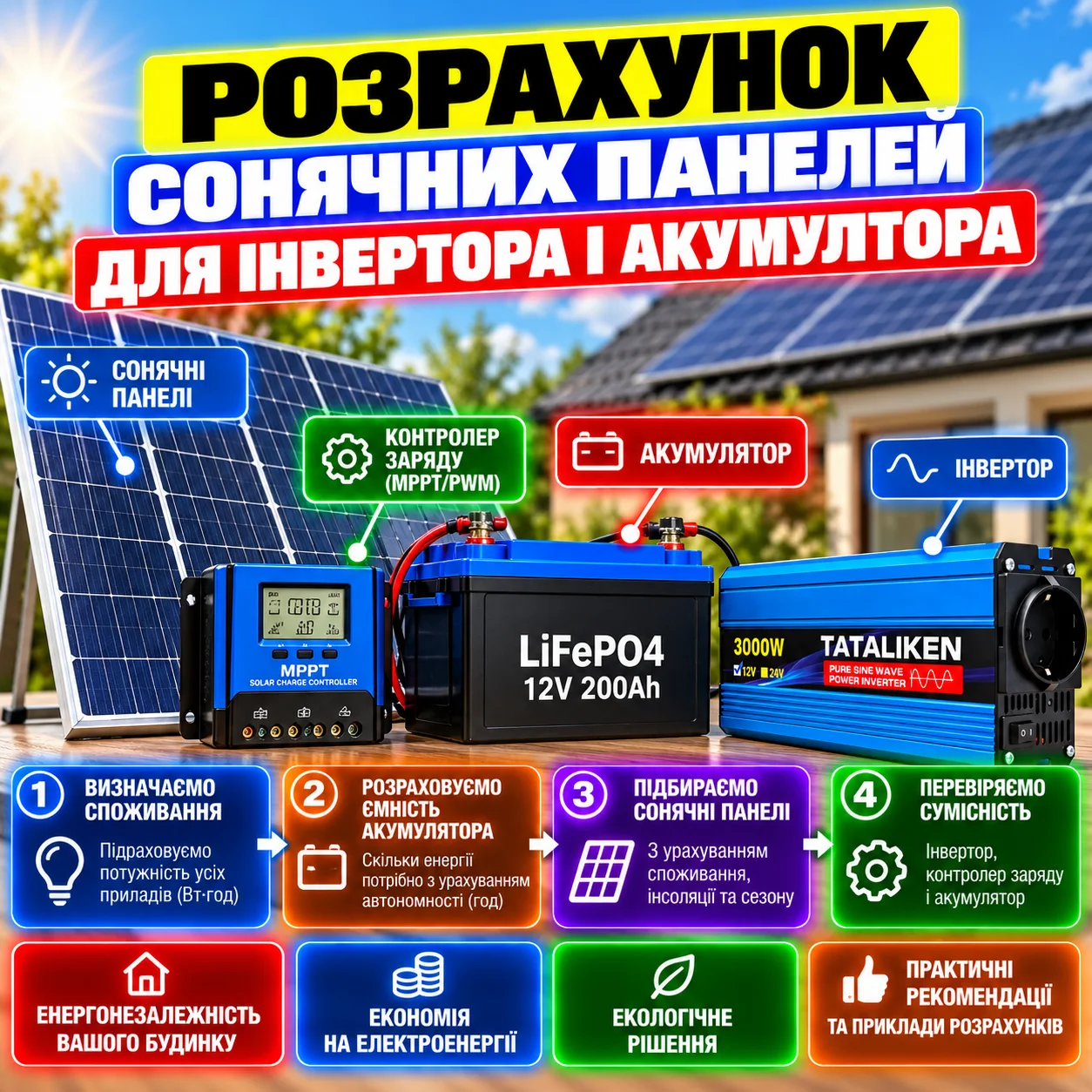 Розрахунок сонячних панелей для інвертора та акумулятора