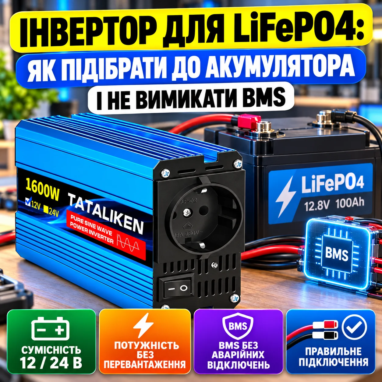 Інвертор TATALIKEN з акумулятором LiFePO4 12 В