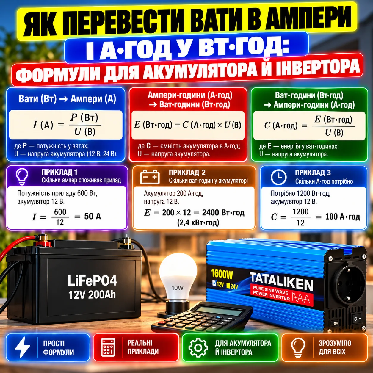 Як перевести вати в ампери і ампер-години у ват-години